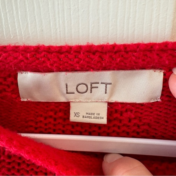 Loft red heart print bateau neck sweater balloon long sleeve cotton blend Sz XS - Picture 4 of 8